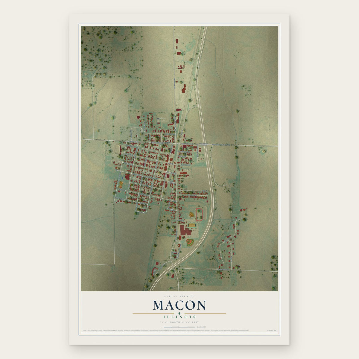 Macon, Illinois map print, the full design