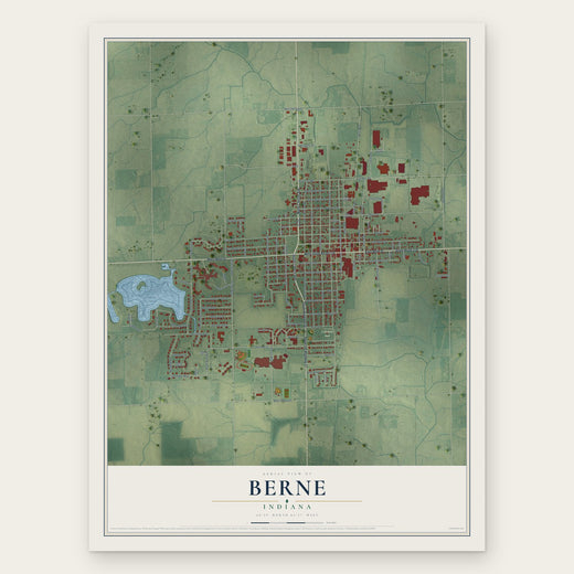 Berne, Indiana map print, the full design