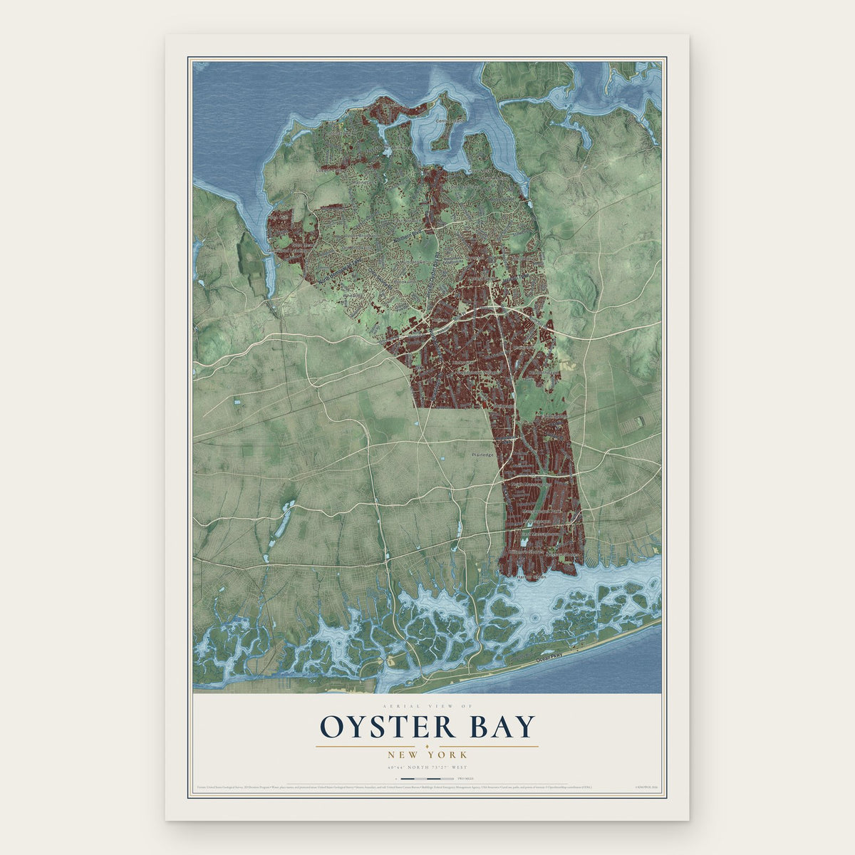 Oyster Bay, New York map print, the full design