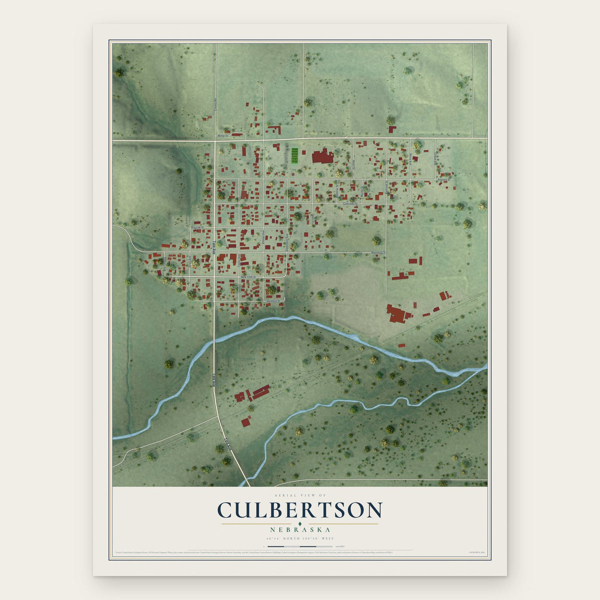 Culbertson, Nebraska map print, the full design