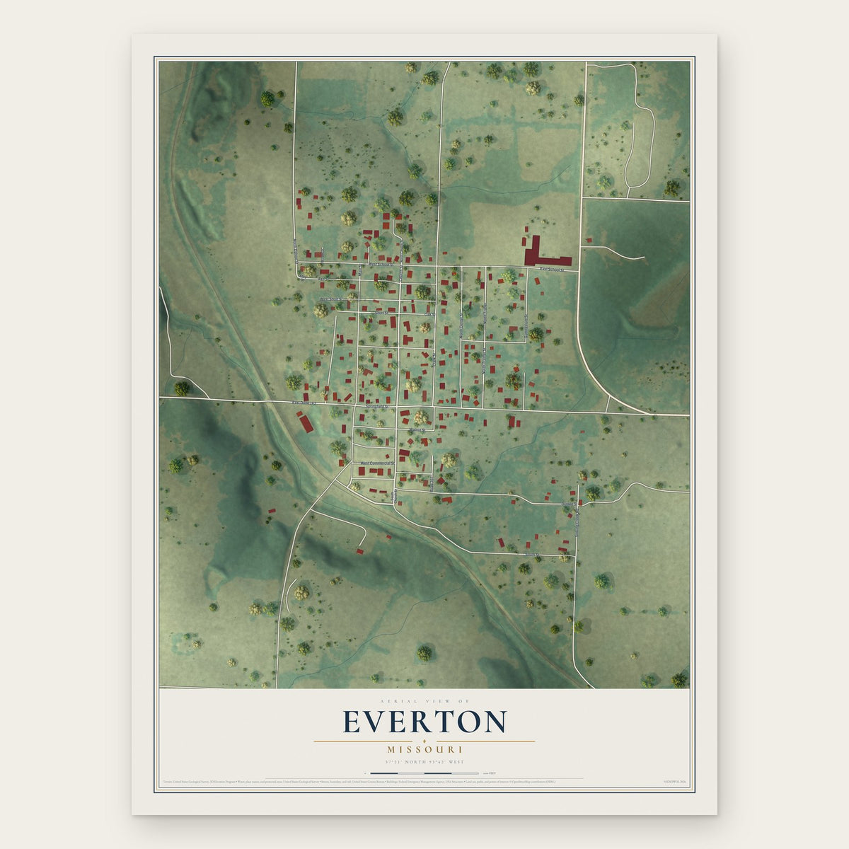 Everton, Missouri map print, the full design