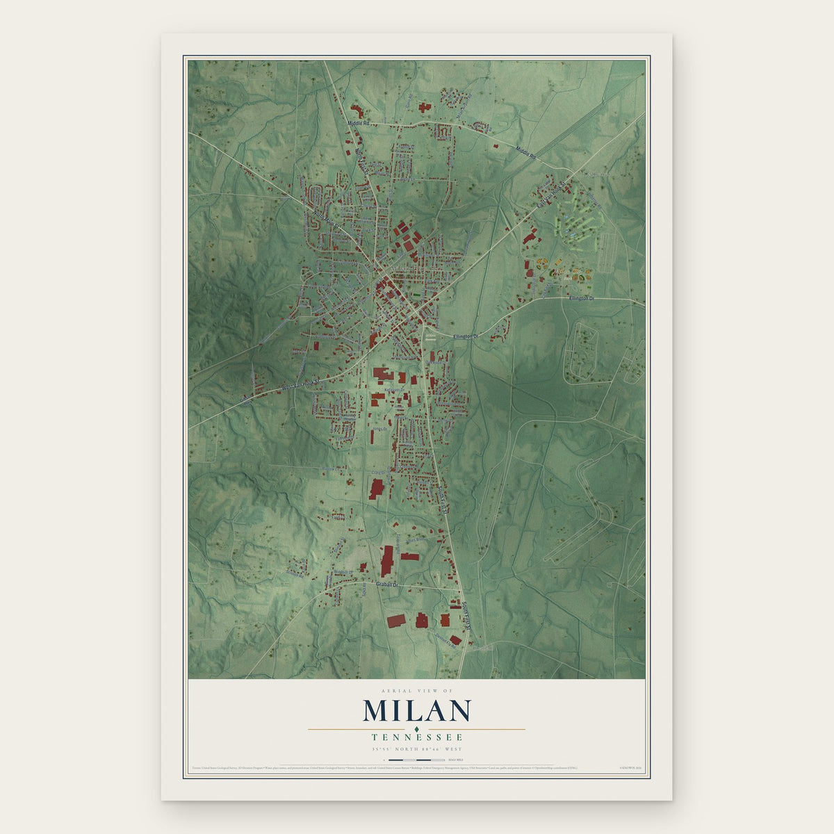 Milan, Tennessee map print, the full design
