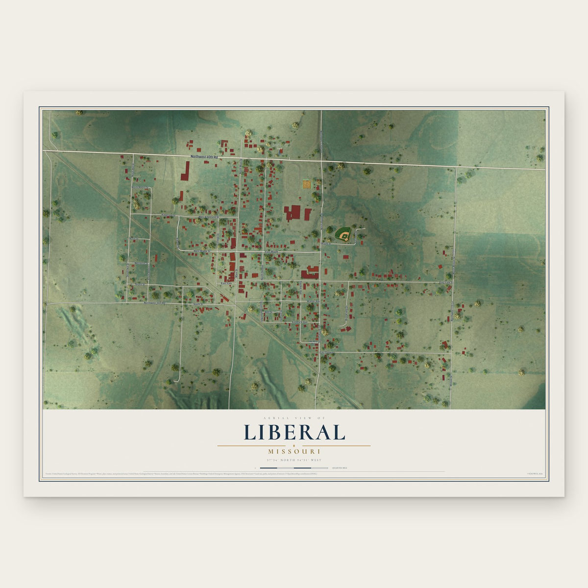 Liberal, Missouri map print, the full design