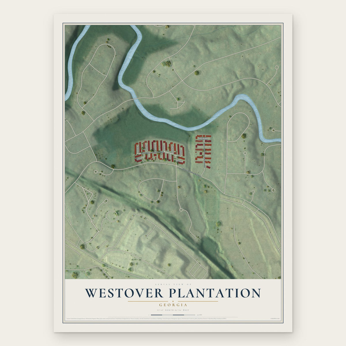 Westover Plantation, Georgia map print, the full design