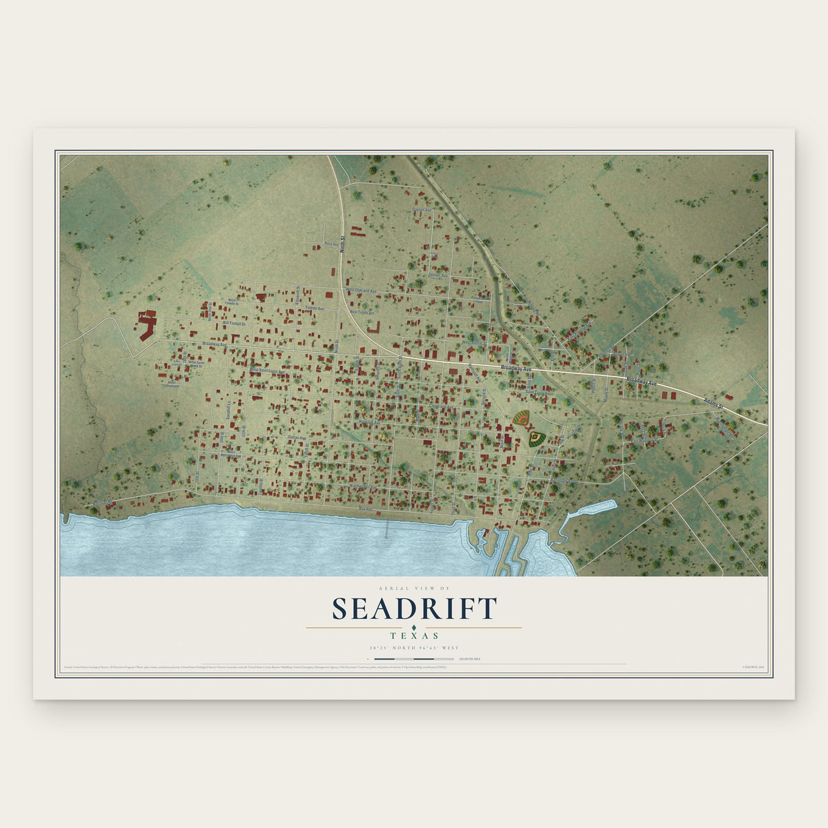 Seadrift, Texas map print, the full design