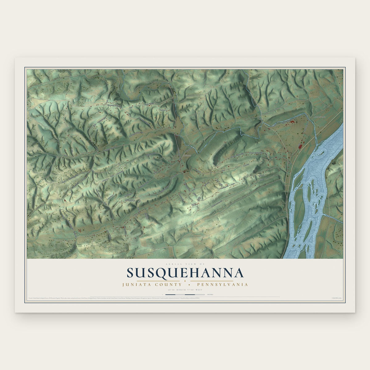 Susquehanna, Juniata County, Pennsylvania map print, the full design