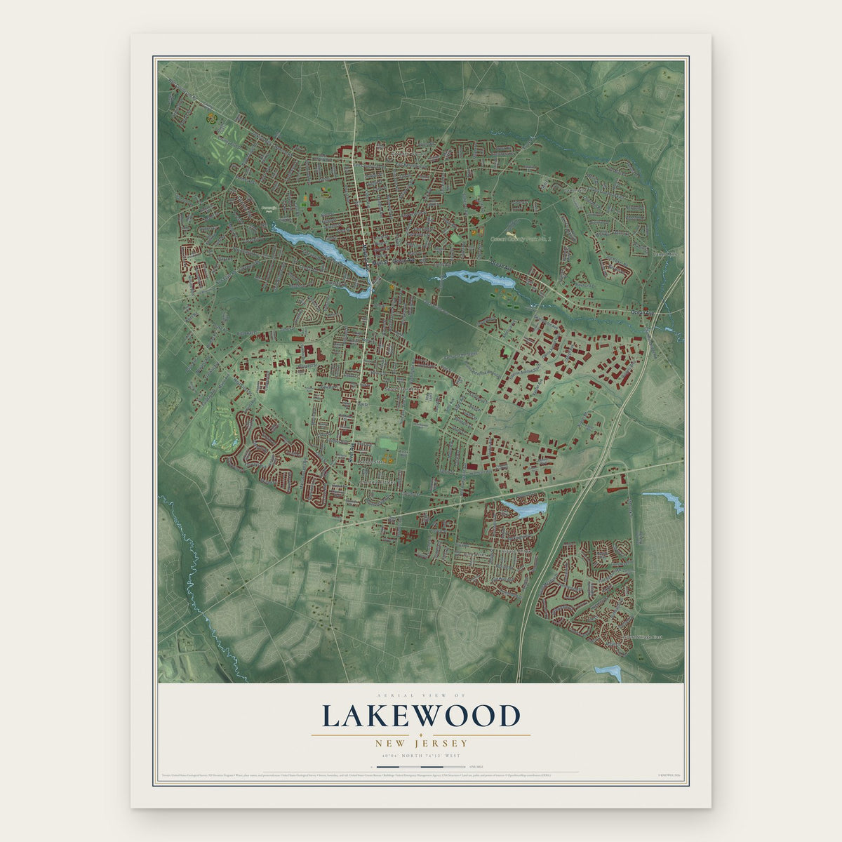 Lakewood, New Jersey map print, the full design