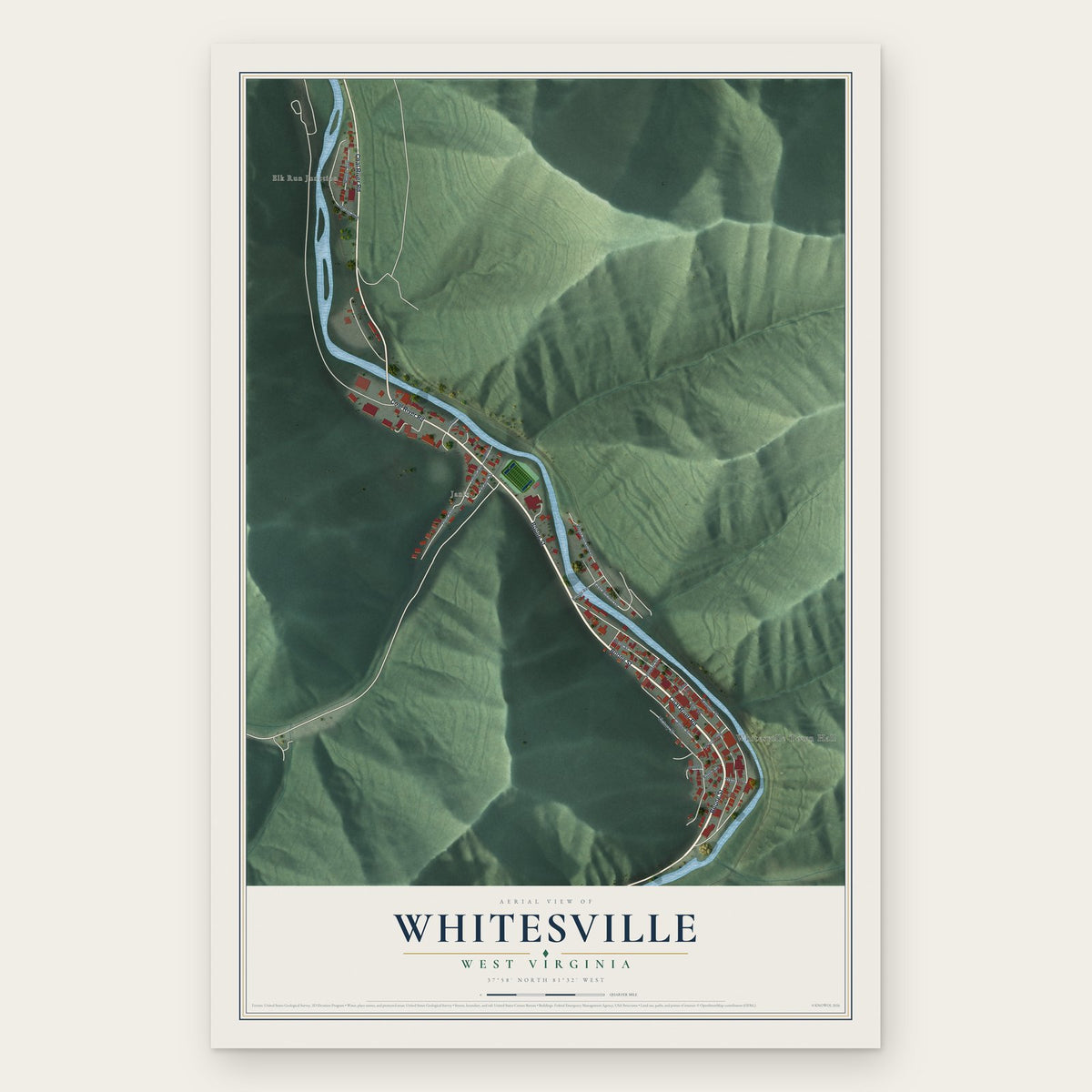Whitesville, West Virginia map print, the full design