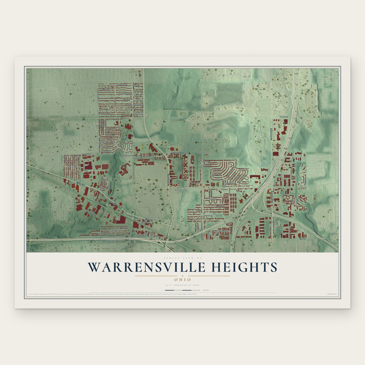 Warrensville Heights, Ohio map print, the full design