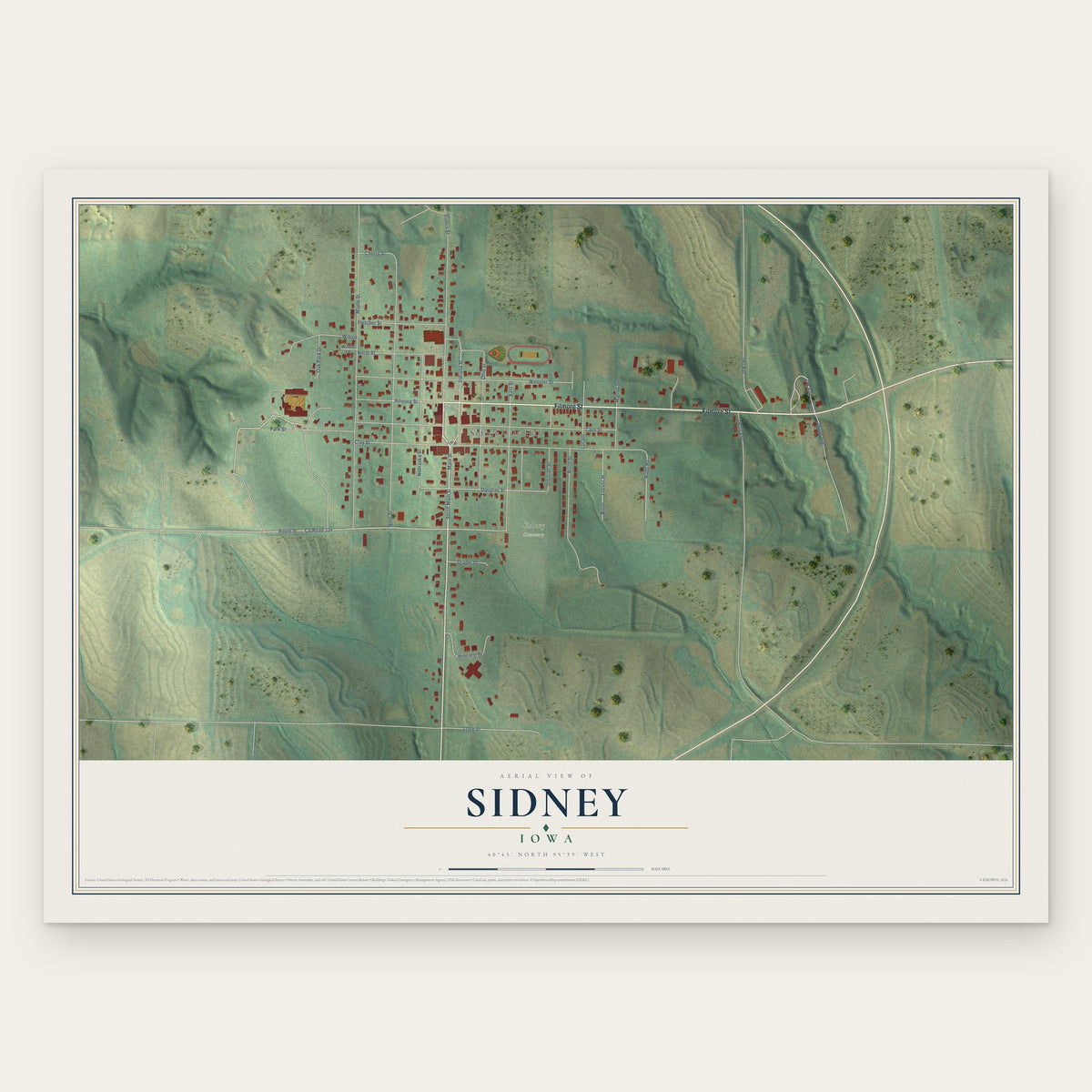 Sidney, Iowa map print, the full design