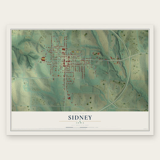 Sidney, Iowa map print, the full design