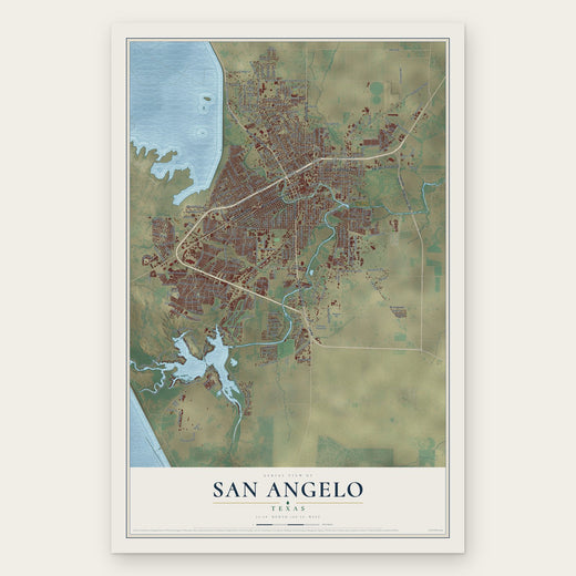 San Angelo, Texas map print, the full design