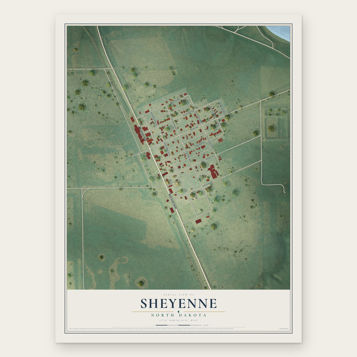 Sheyenne, North Dakota map print, the full design