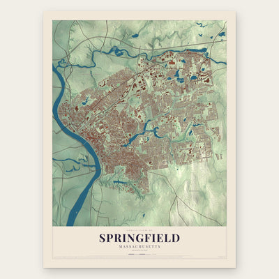 Springfield, Massachusetts map print, the full design