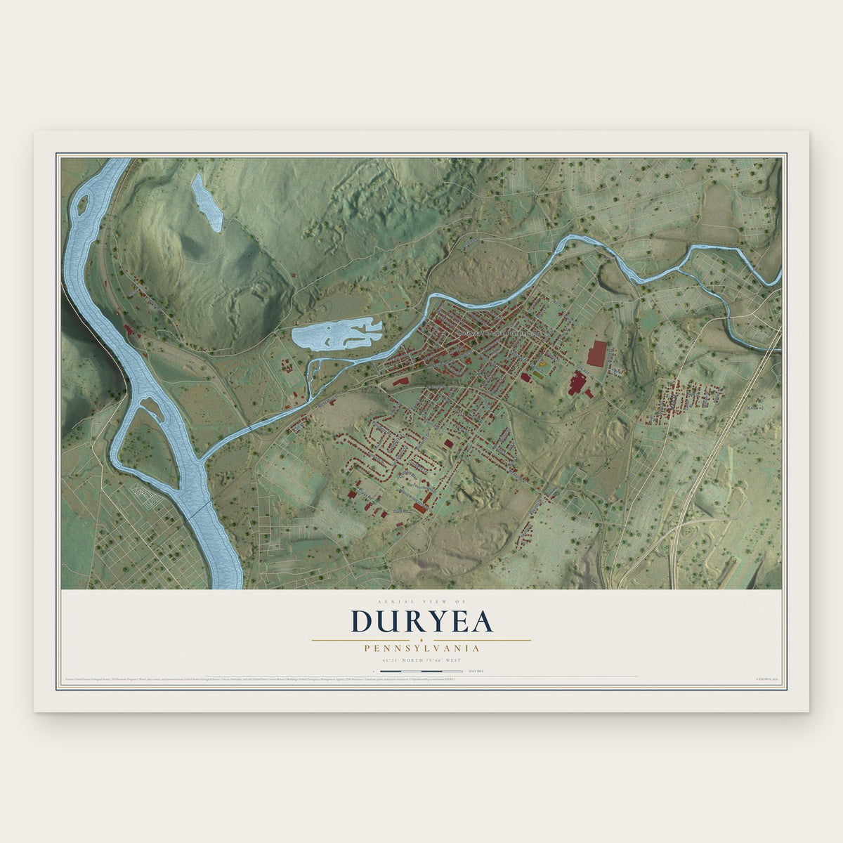 Duryea, Pennsylvania map print, the full design