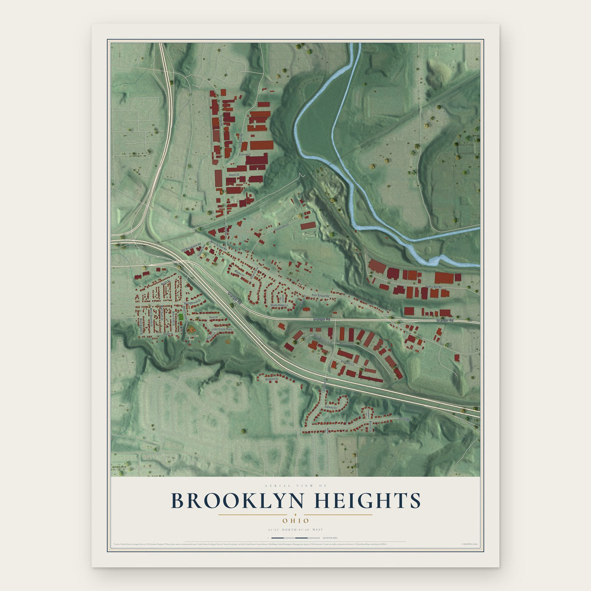 Brooklyn Heights, Ohio map print, the full design
