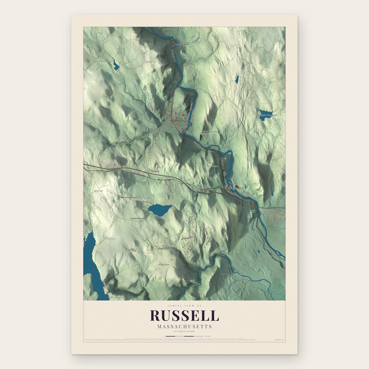 Russell, Massachusetts map print, the full design