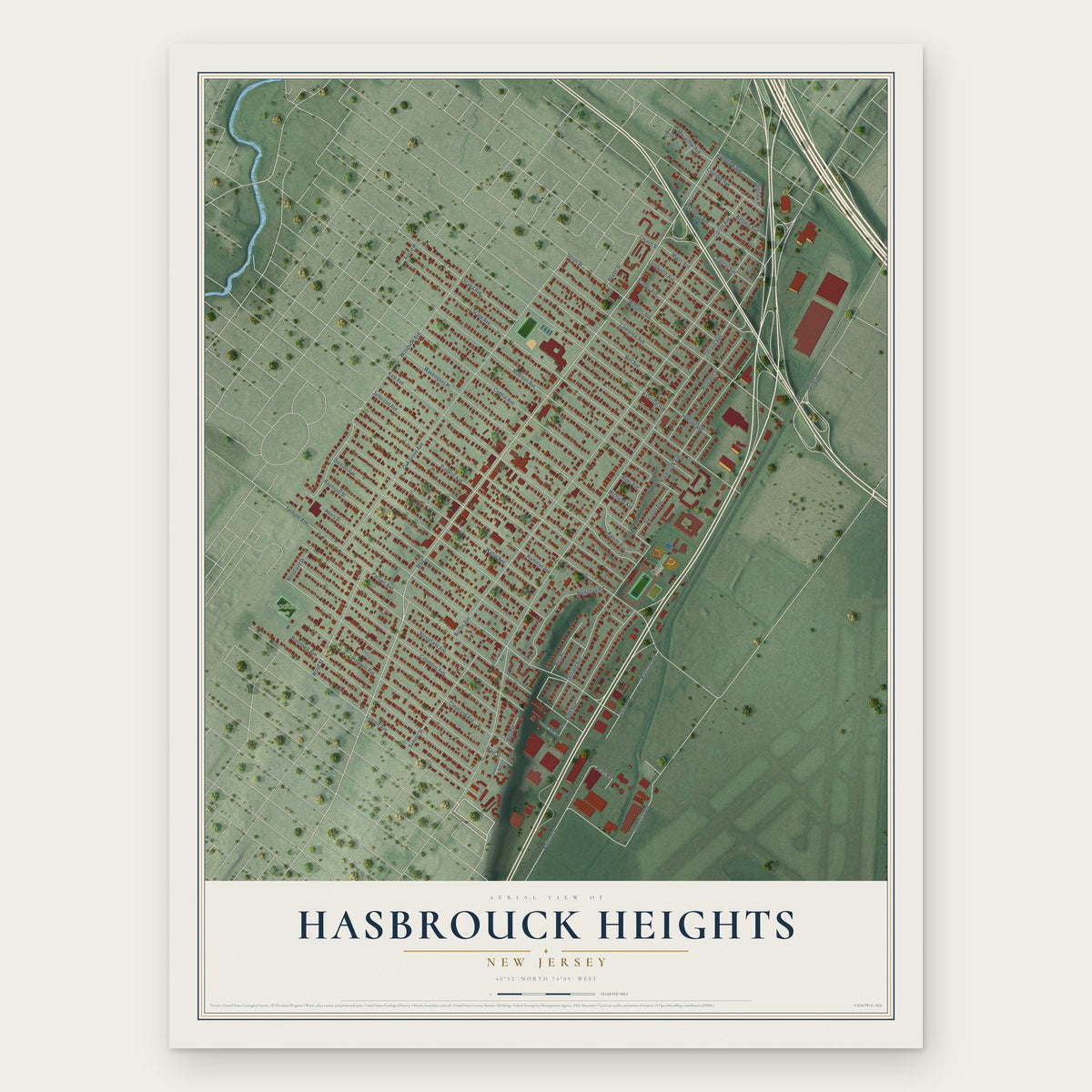 Hasbrouck Heights, New Jersey map print, the full design