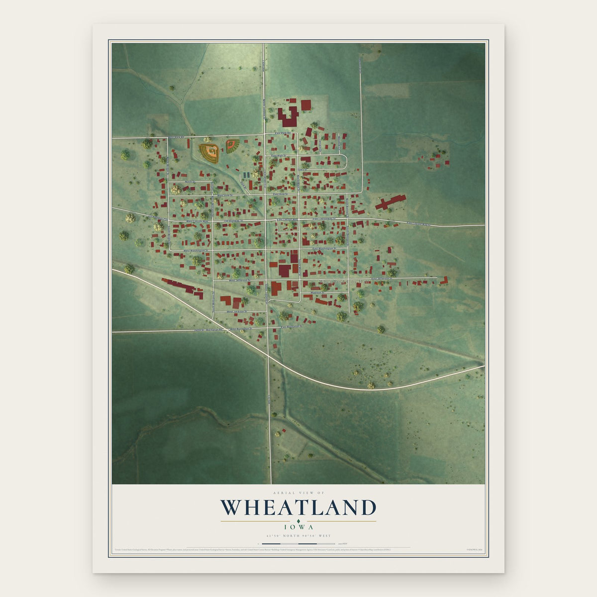 Wheatland, Iowa map print, the full design