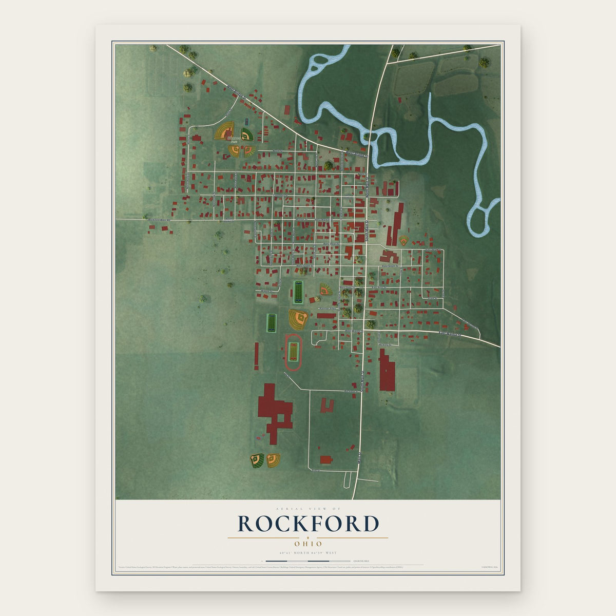 Rockford, Ohio map print, the full design