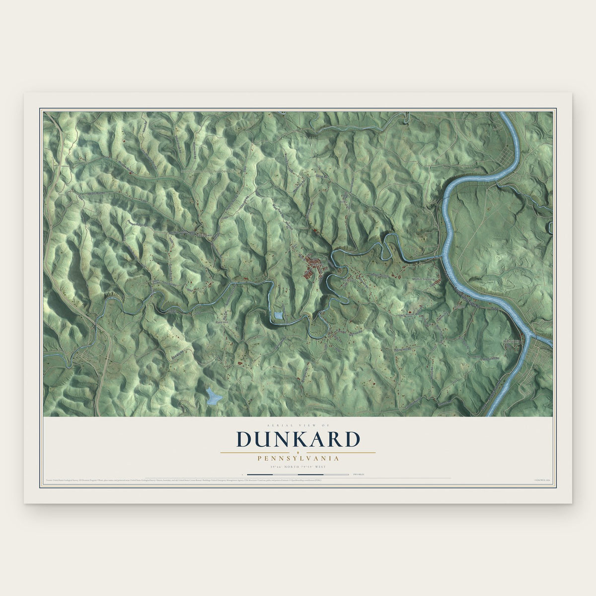 Dunkard, Pennsylvania map print, the full design
