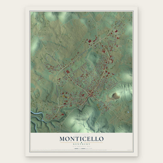 Monticello, Kentucky map print, the full design