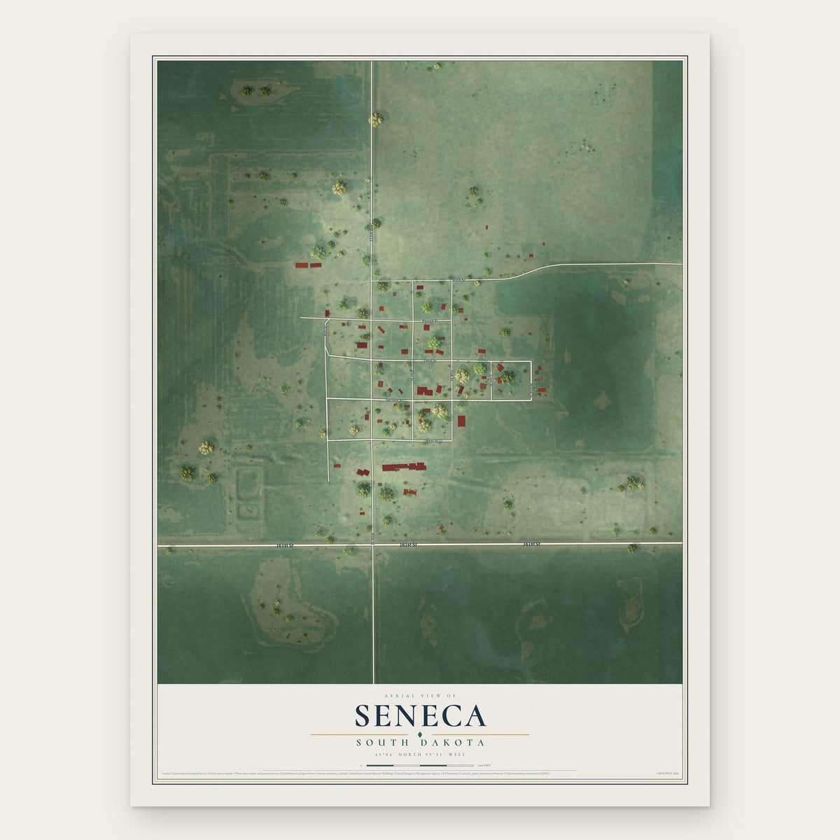 Seneca, South Dakota map print, the full design