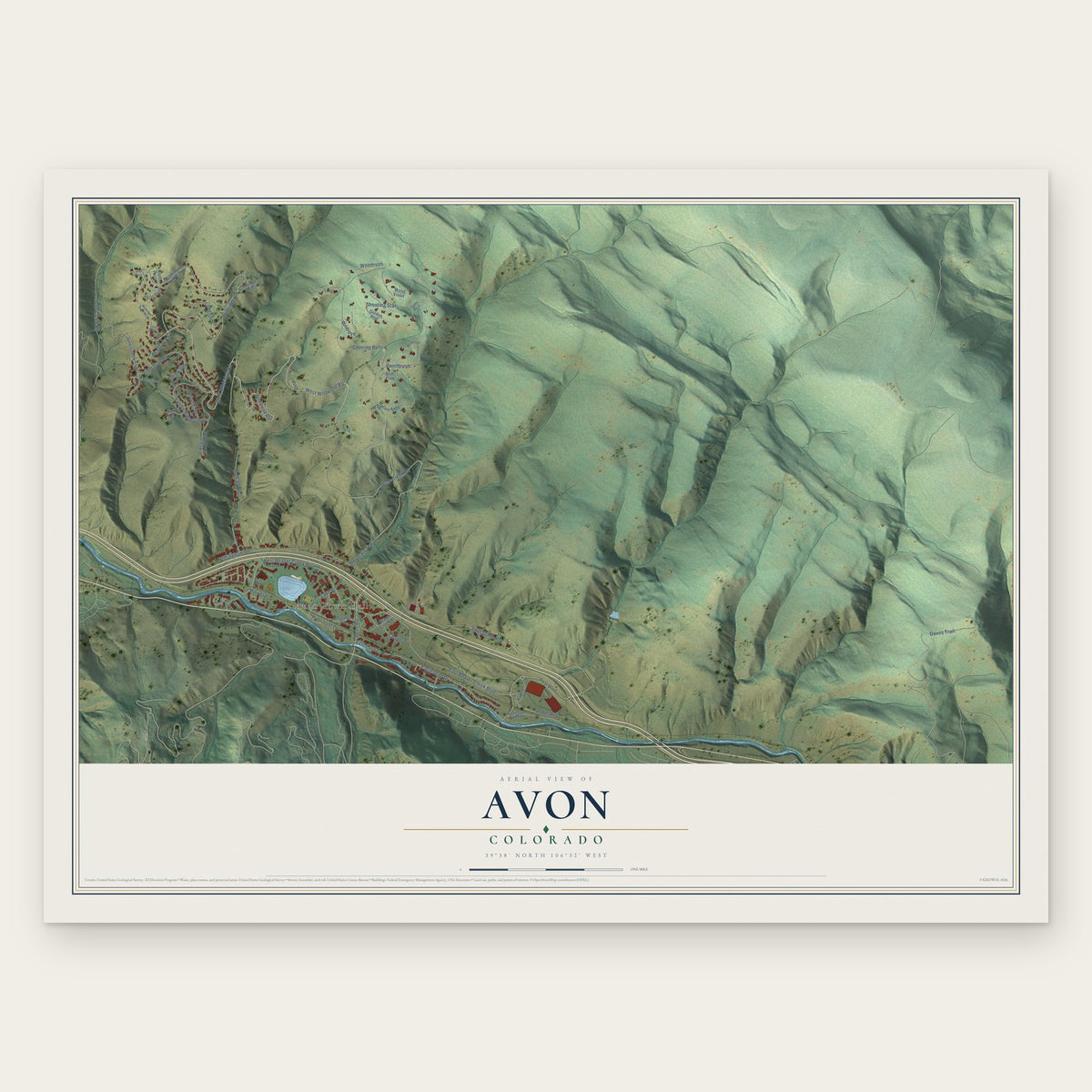 Avon, Colorado map print, the full design