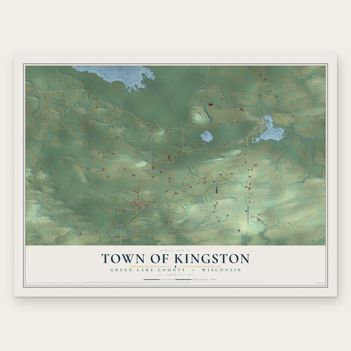 Town of Kingston, Green Lake County, Wisconsin map print, the full design
