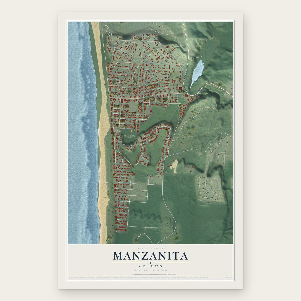 Manzanita, Oregon map print, the full design