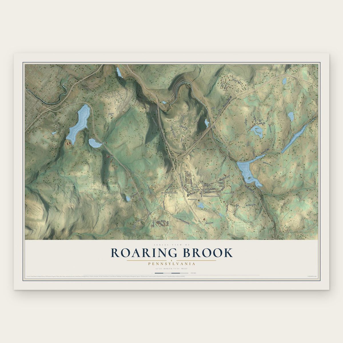 Roaring Brook, Pennsylvania map print, the full design