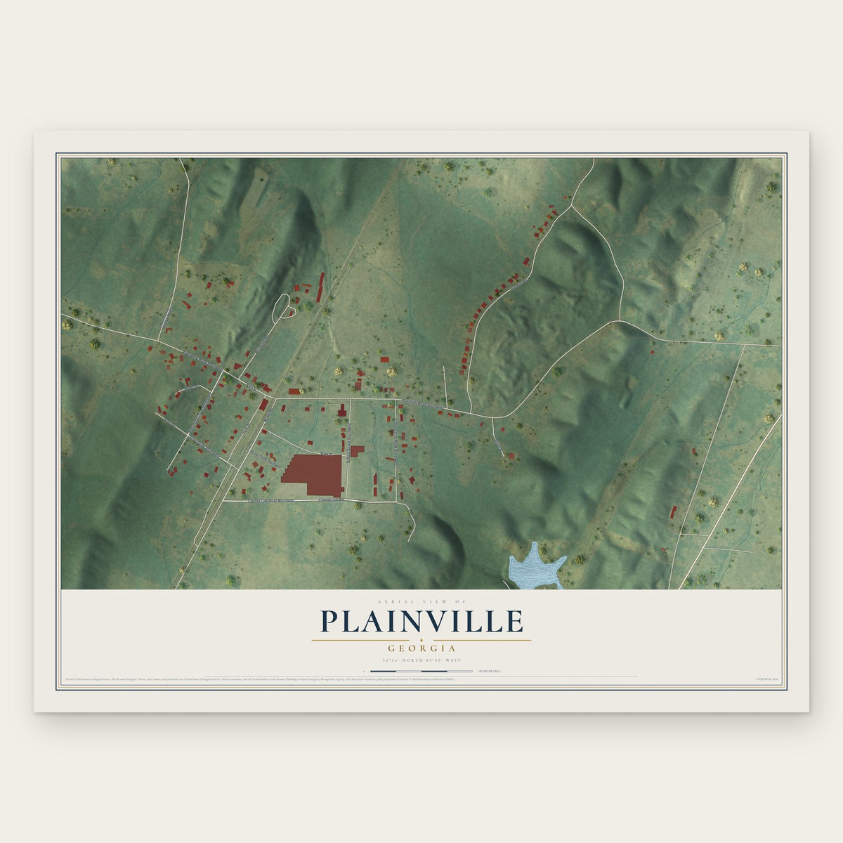 Plainville, Georgia map print, the full design