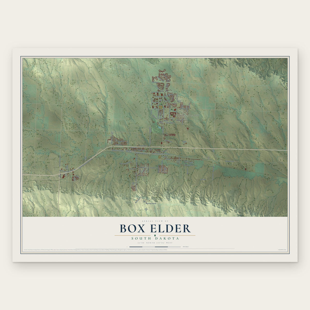 Box Elder, South Dakota map print, the full design