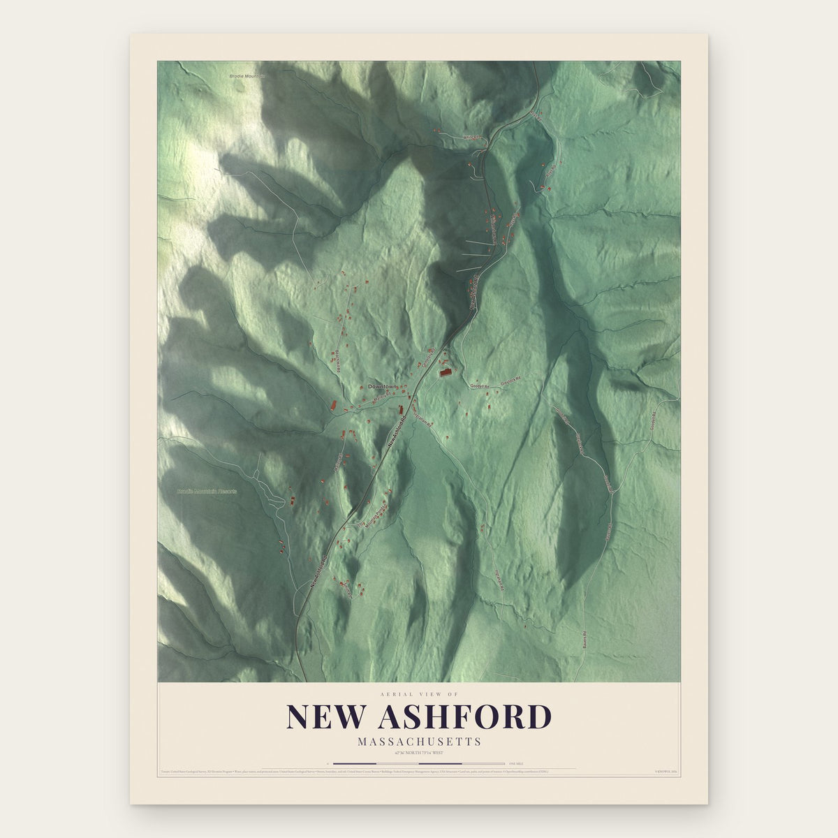 New Ashford, Massachusetts map print, the full design