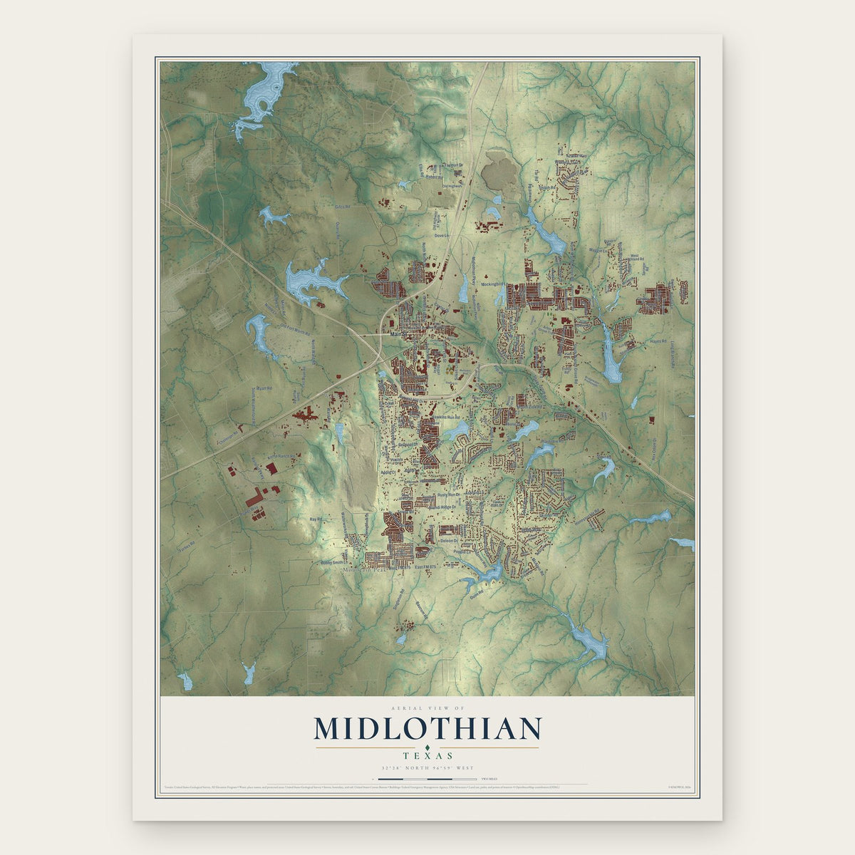 Midlothian, Texas map print, the full design