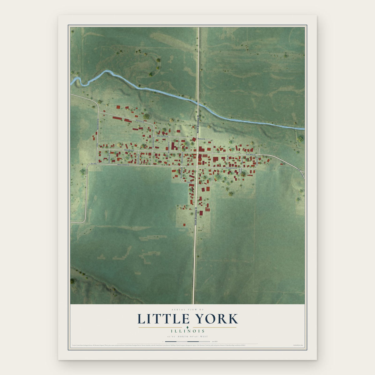 Little York, Illinois map print, the full design