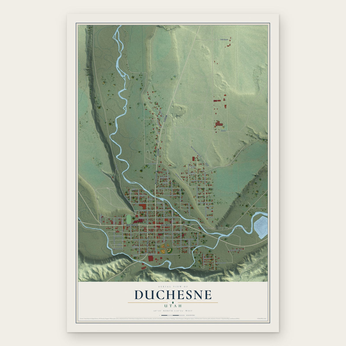 Duchesne, Utah map print, the full design