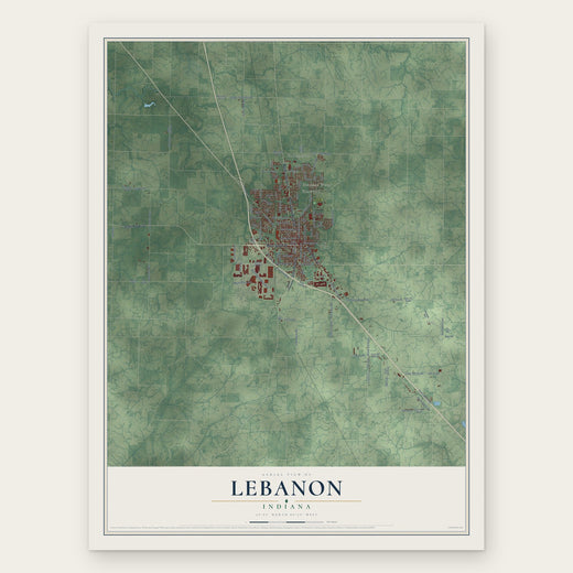 Lebanon, Indiana map print, the full design