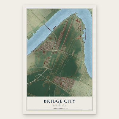 Bridge City, Louisiana map print, the full design