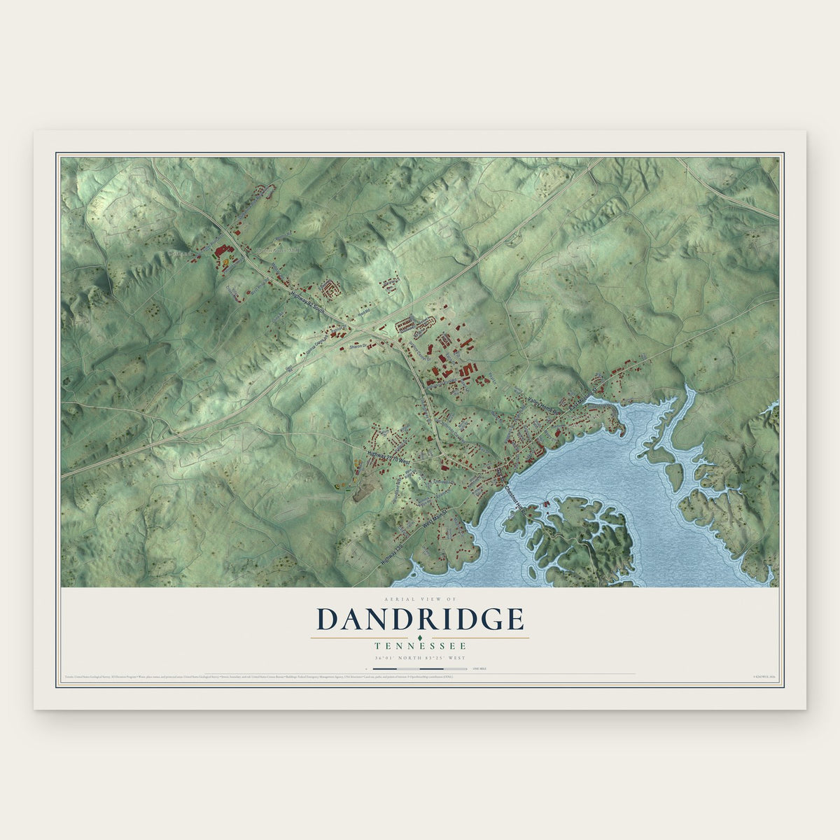 Dandridge, Tennessee map print, the full design