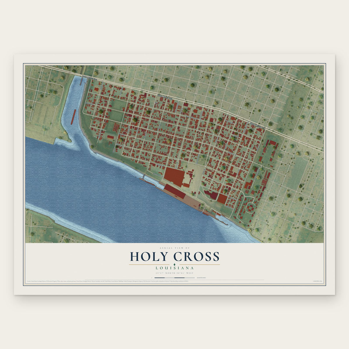 Holy Cross, Louisiana map print, the full design