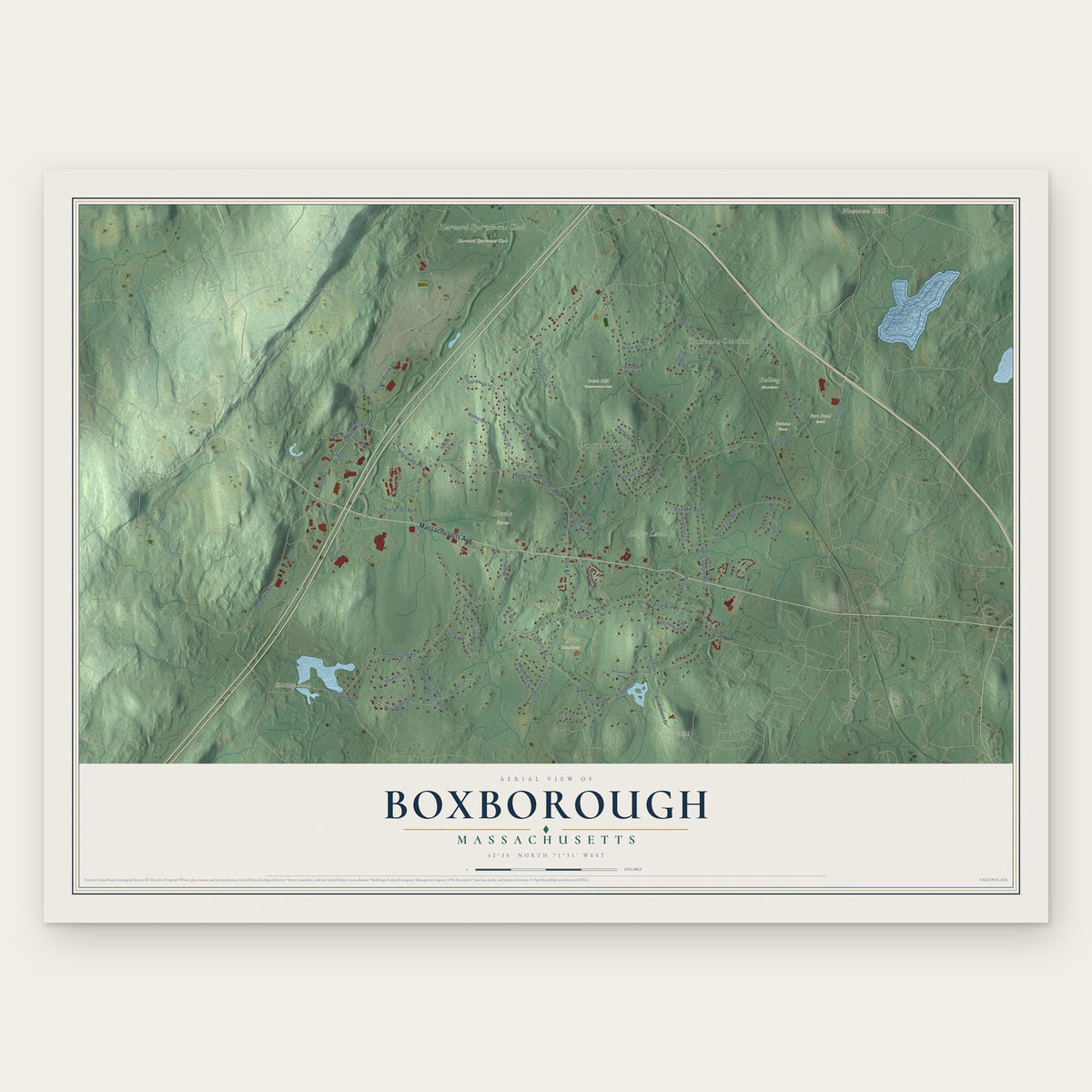 Boxborough, Massachusetts map print, the full design