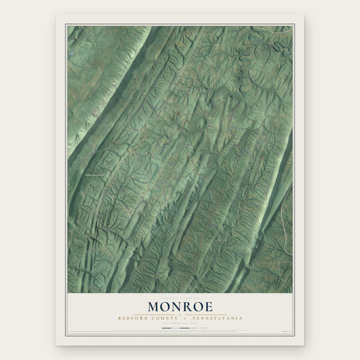 Monroe, Bedford County, Pennsylvania map print, the full design