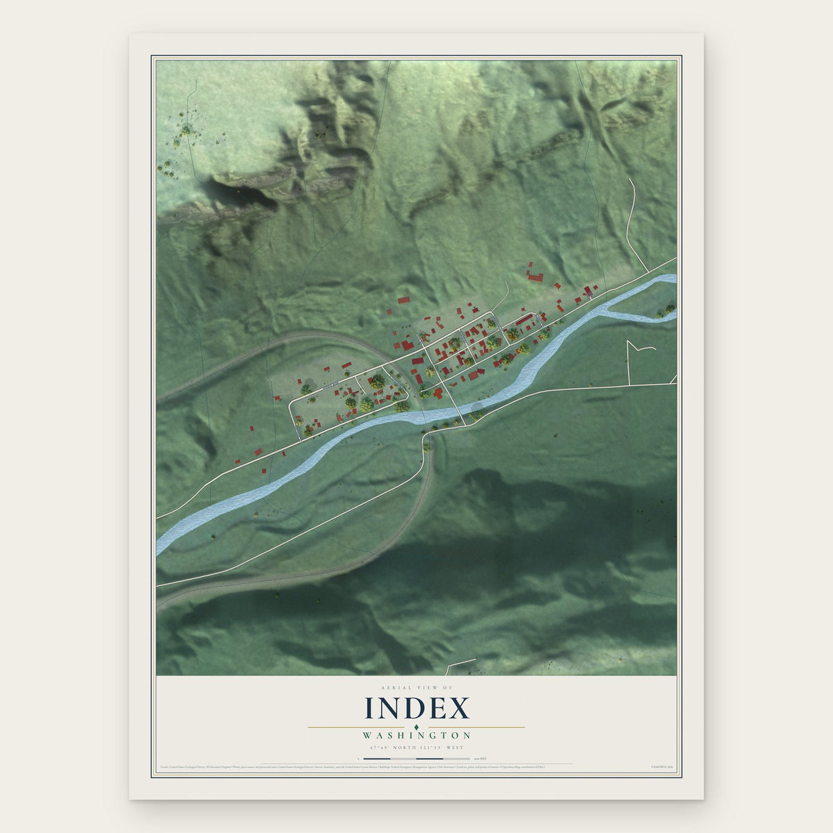Index, Washington map print, the full design