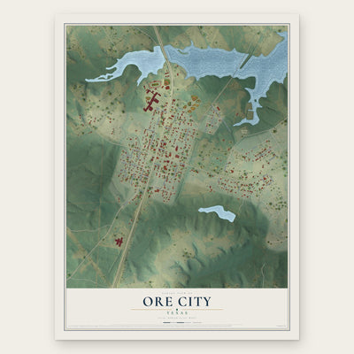 Ore City, Texas map print, the full design
