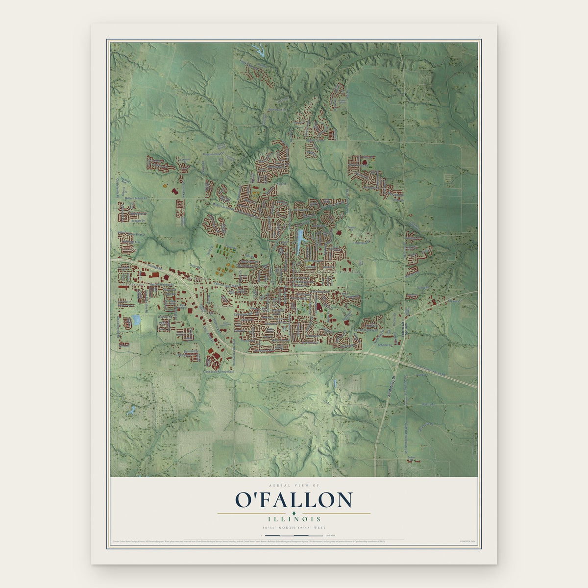 O'Fallon, Illinois map print, the full design