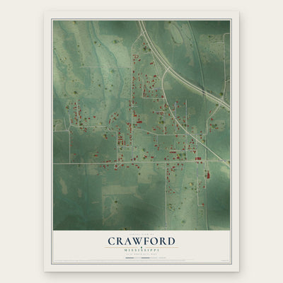Crawford, Mississippi map print, the full design