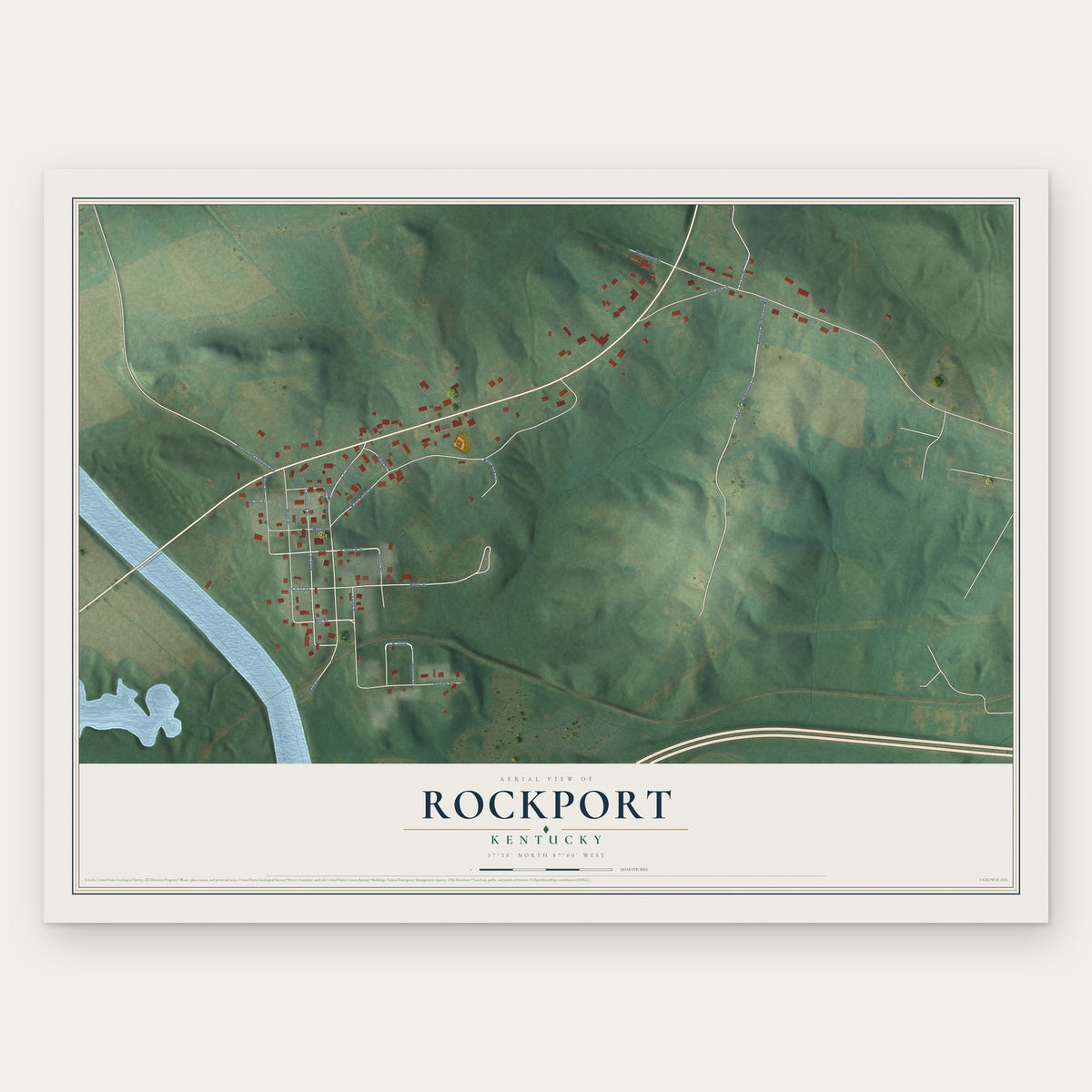 Rockport, Kentucky map print, the full design
