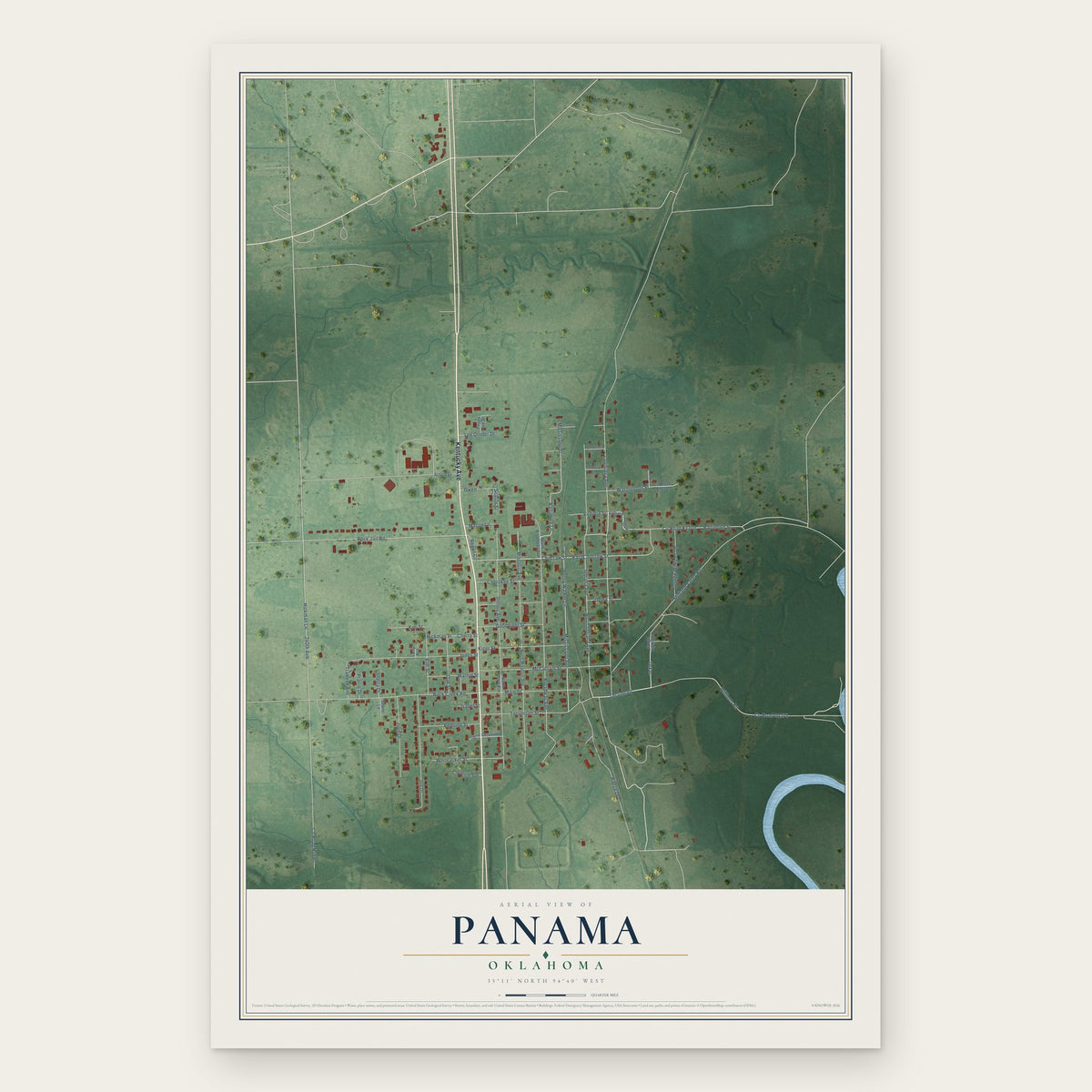 Panama, Oklahoma map print, the full design