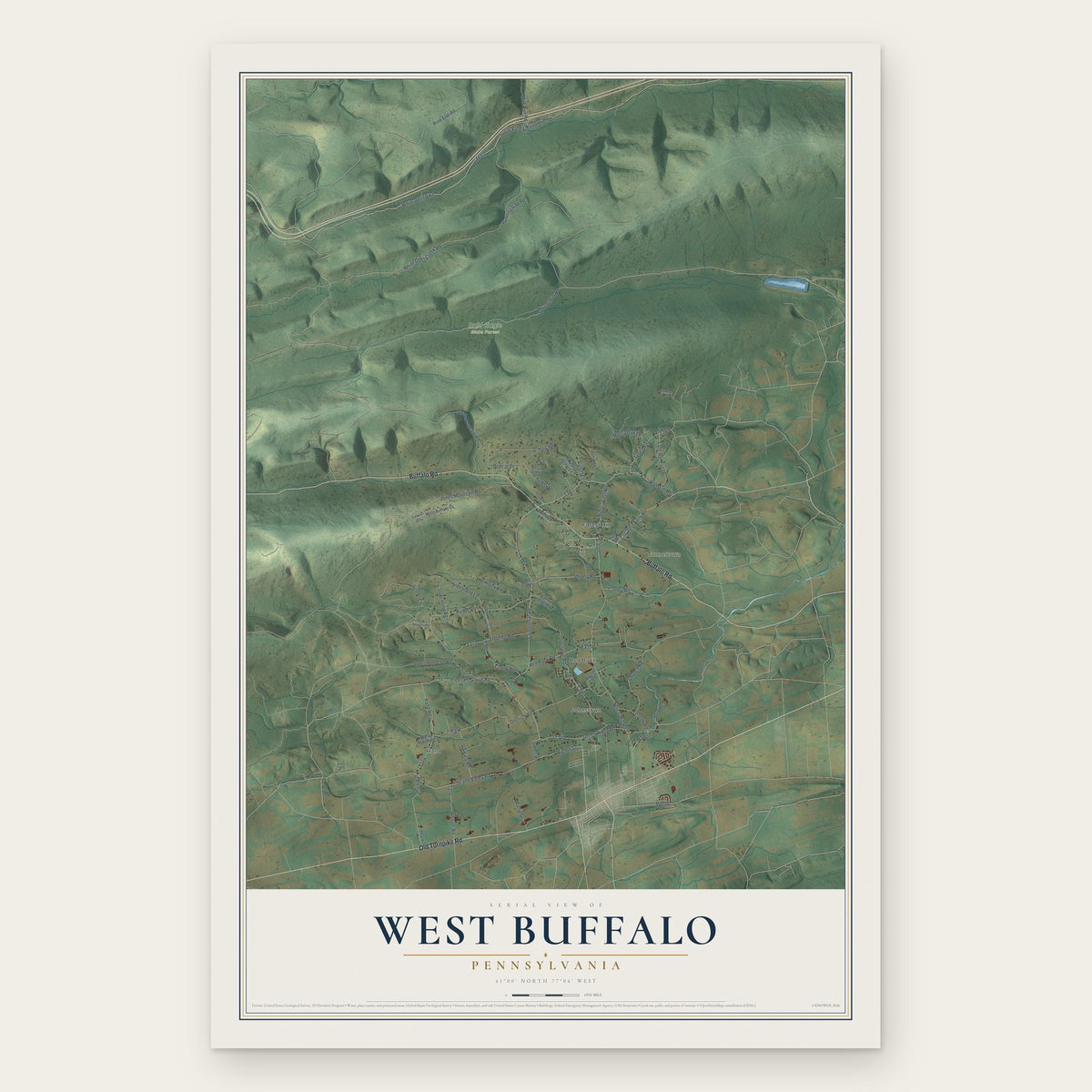 West Buffalo, Pennsylvania map print, the full design